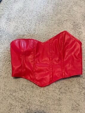 Princess Polly Red Faux Leather Corset Crop Top
